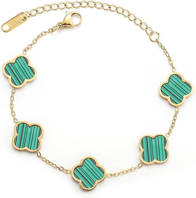 GRBeid double sided 18K Gold Plated Clover Bracelet for Women, Dupe Four Leaf Flower Lucky Chain Bangle, Cute Jewelry Gift for Her Mom Wife - Image 1